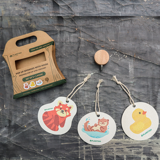 Set of 3 Furry Friends Pop up Sponges + Hook-0