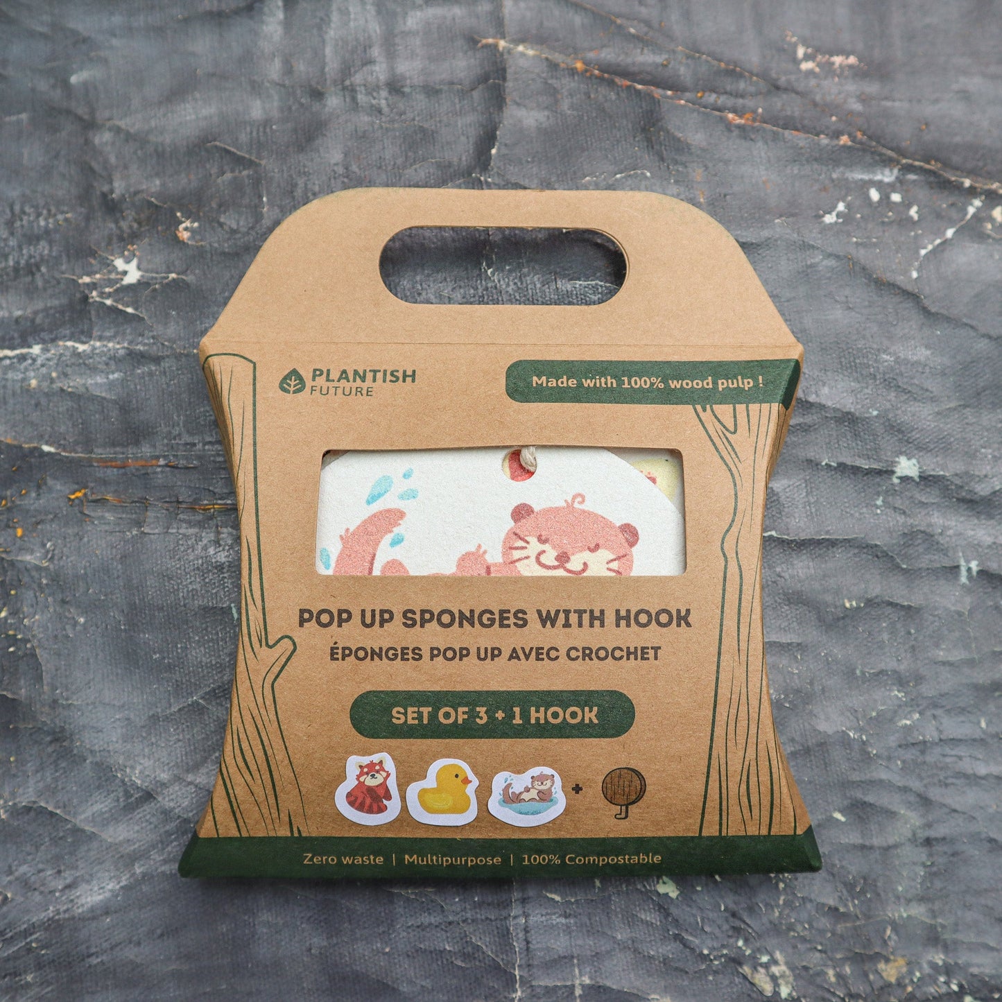Set of 3 Furry Friends Pop up Sponges + Hook-2